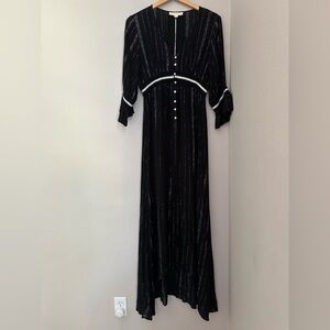 LoveStitch Dress Empire Waist Bohemian Button Front A-Line Maxi, M. Goth, witchy